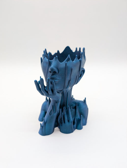 3D Printed Melted Girl Planter with Drainage Hole Drip Tray
