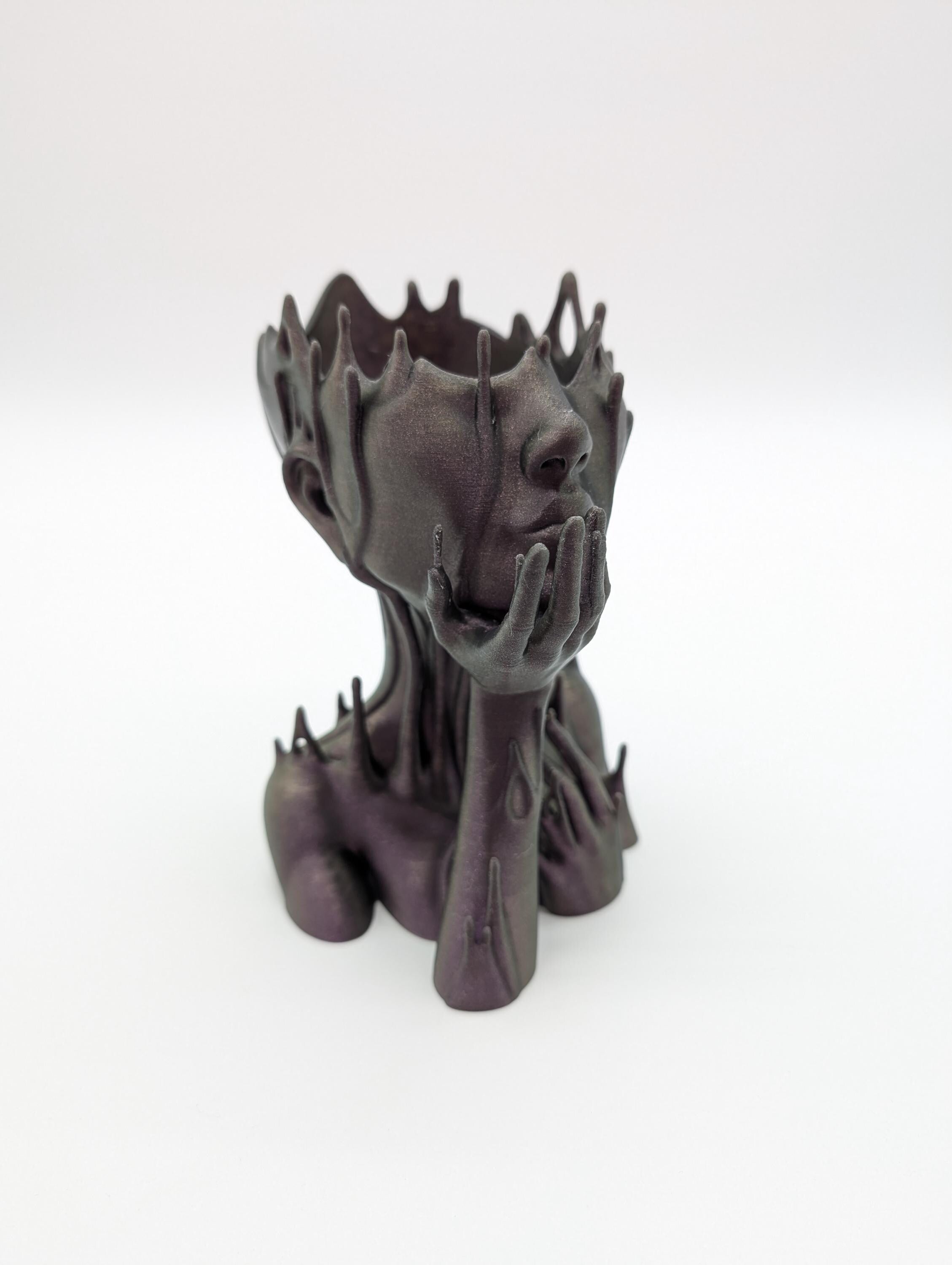 3D Printed Melted Girl Planter with Drainage Hole Drip Tray