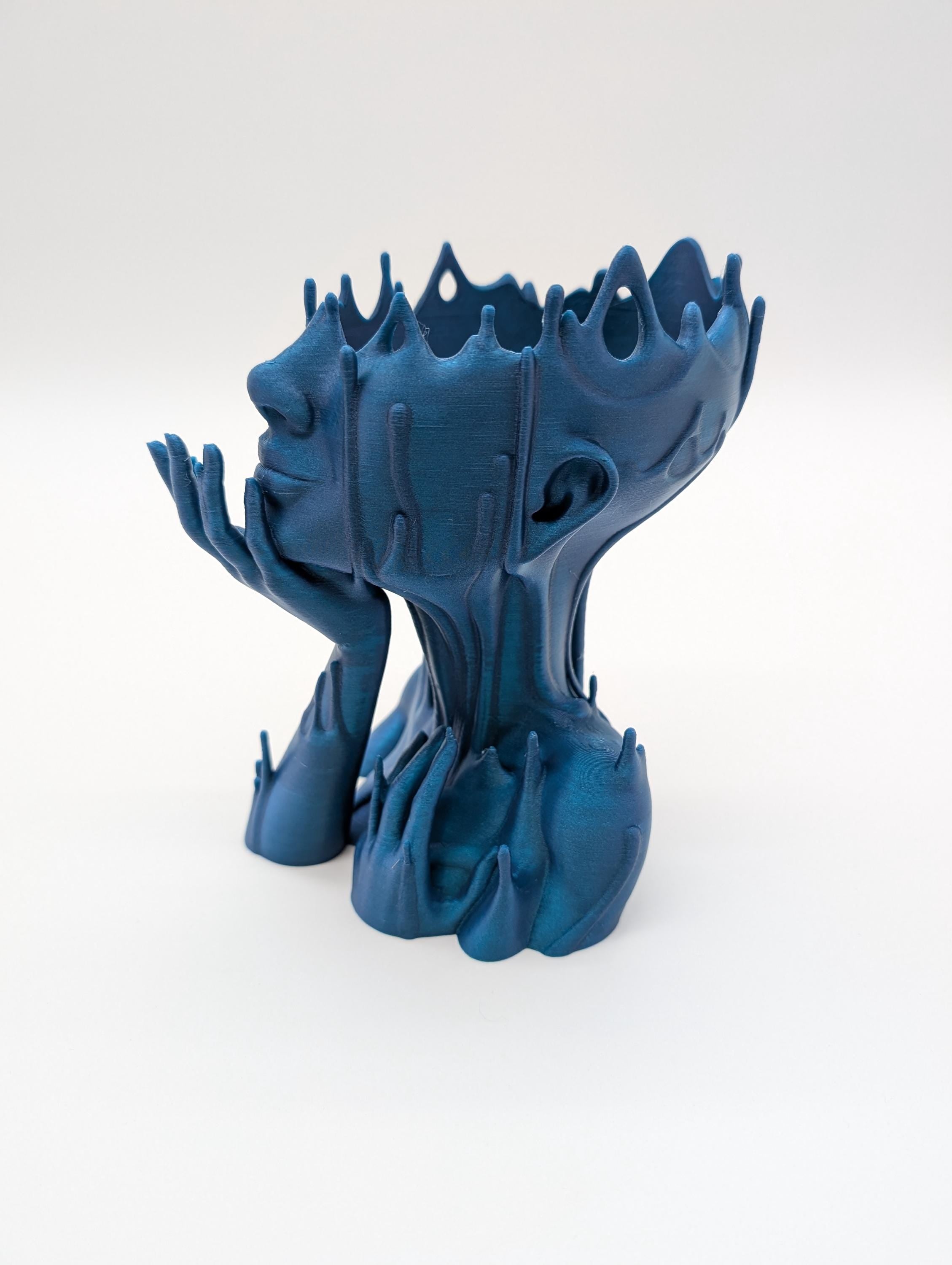 3D Printed Melted Girl Planter with Drainage Hole Drip Tray