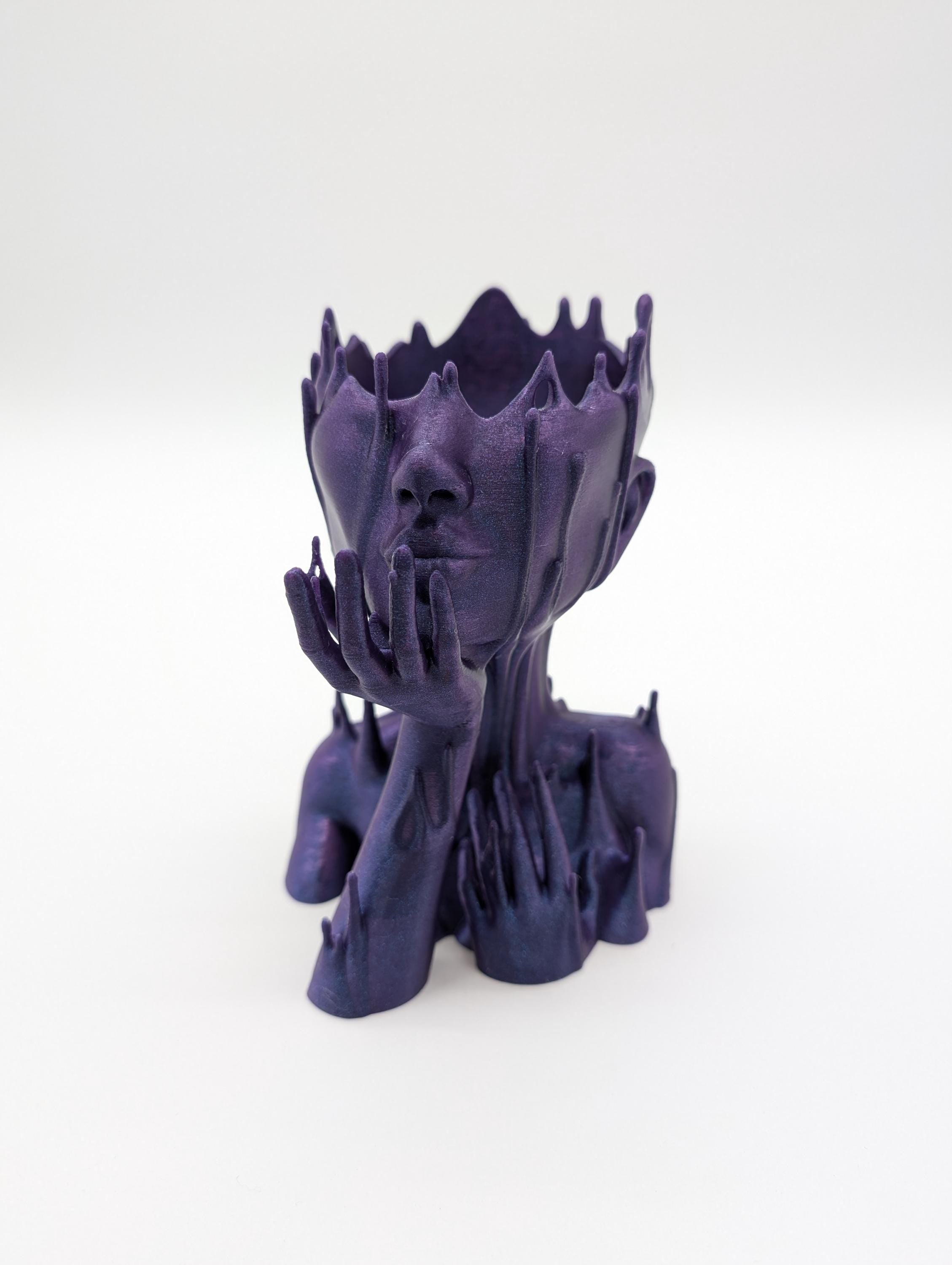 3D Printed Melted Girl Planter with Drainage Hole Drip Tray